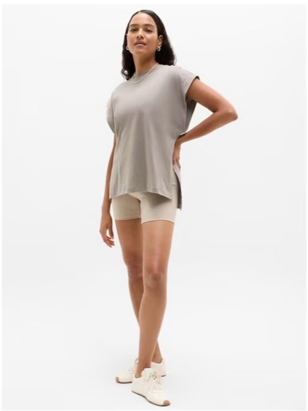 NWOT Athleta Taupe Crew Neck Top